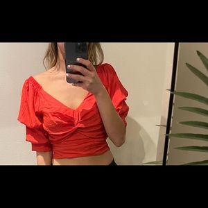 NWT fab’rik Arta Puff Sleeve Tie Back Blouse Small